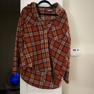 Maurices Orange Plaid Button Down Shirt